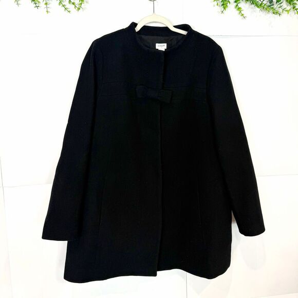 J. Crew Bow Front Coat Women’s Black Wool Button Up Long Peacoat sz 20 Jacket 2x - Picture 15 of 16